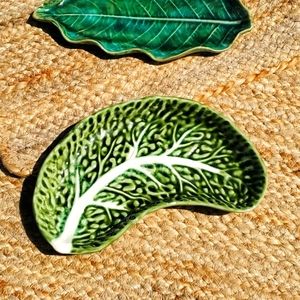 2 ceramic lettuce leaf trinket decor trays